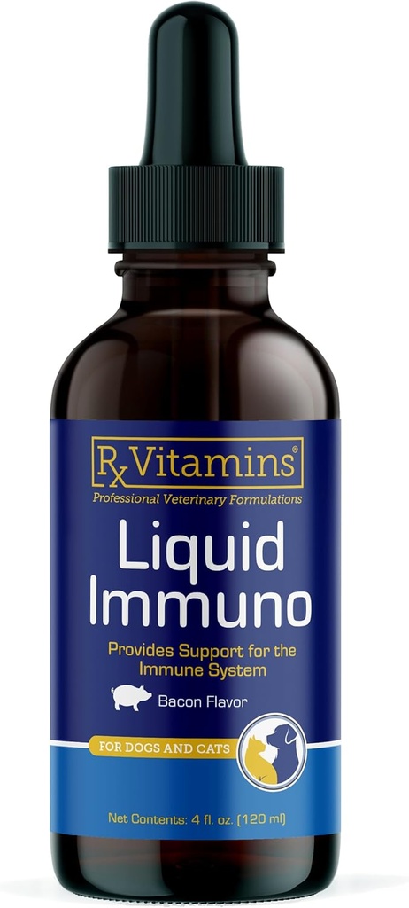 Rx Vitamins Liquid Immuno Dog & Cat Immune Support - Reishi Mushroom Supplement for Dogs & Cats Plus L-Lysine - Ideal Eye Supplements, Immunity Booster Supplements for Pets - 4 oz