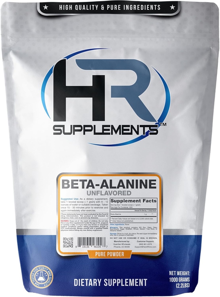 Beta-Alanine Toz, 1 Kilogram (2.2 Lbs), Unflavored, Lab-Tested, Scoop Dahil