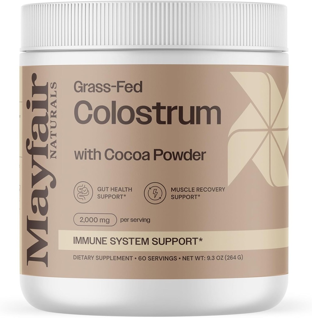 Gras-Fed Bovine Colostrum συμπλήρωμα με σκόνη κακάο, για παιδιά & ενήλικες, υποστήριξη ανοσοποιητικού συστήματος, υγεία των ούρων και την αποκατάσταση των μυών, 60 εξυπηρετούν