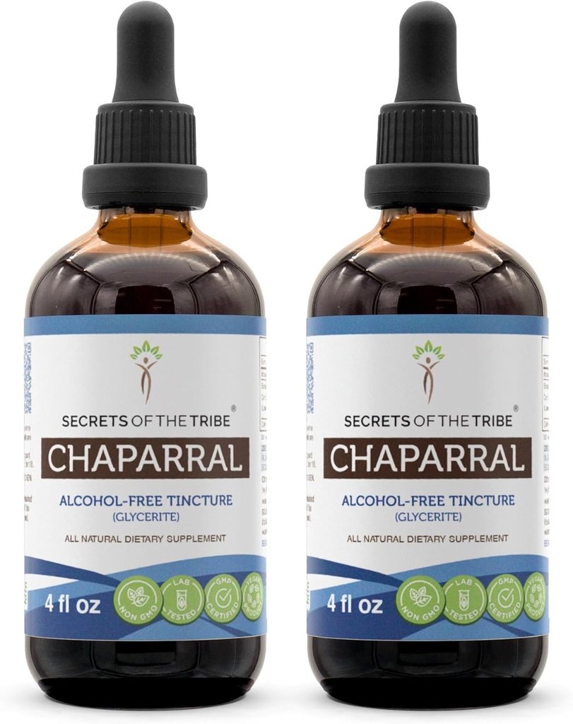 Tribe Chaparral Alkol-Free Liquid Ekstraksiyonun Sırları, Chaparral (Larrea tridentatata) Kuru Yaprak ve Flower Tincture Supplement (2x4 FL OZ)