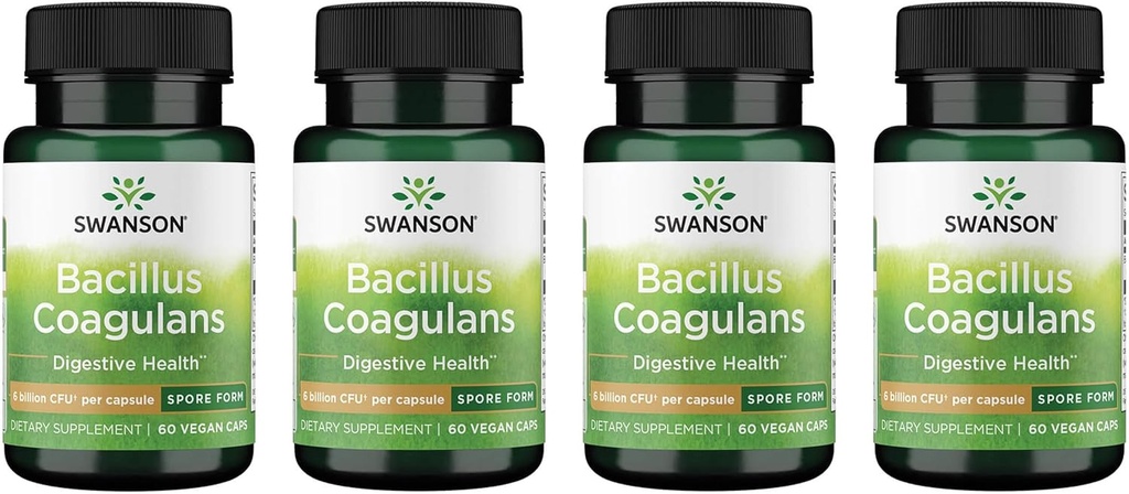 Swanson Bacillus Coagulans - Natural Probiyotik Supplement Supporting Digestive Health w/ 6 Milyar CFU - GI & General Gut Health - (60 Veggie Capsules) 4 Pack