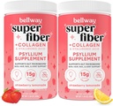 Bellway Super Fiber Toz + Collagen (2 Pack), Sugar-Free Psyllium Husk Toz Gut Health, sağlıklı Skin, Nails, Bones & Commons, Strawberry Lemonade (22.92 oz)