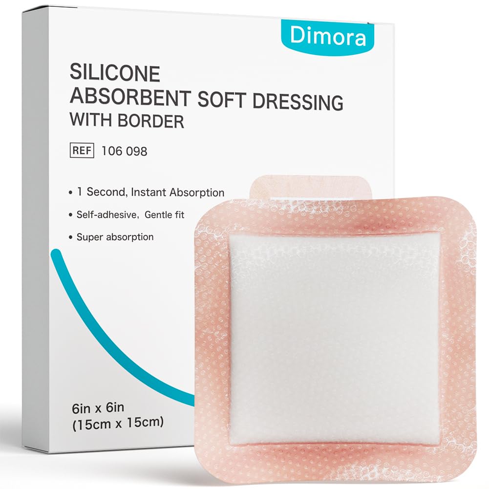 Dimora Silikon Süper Absorbent Yara Elbiseleri - Ultrasorb Polimer ile Korkunç Bantlar,Heavy Exudate Yara Bakımı Pads 6"X 6" 10 Packs