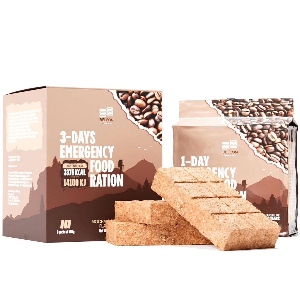 Acil Gıda Hizmetleri 3 gün 72 saat Kahve Mocha Biscuit Bars MRE Meals Askeri 2024 Yaşam Kit - 20 Yıl Raf Life Camping Hiking Tank