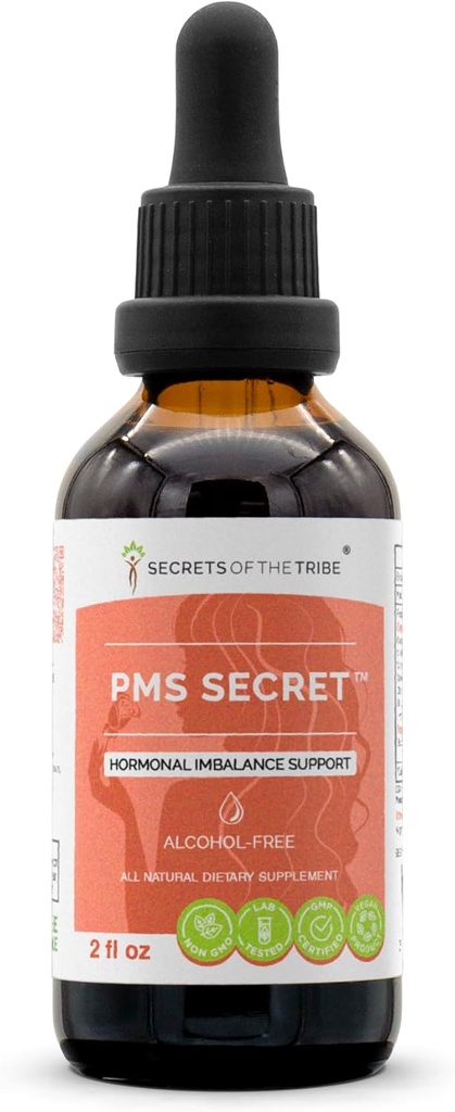 PMS Secret Alkol Özgür, Glycerite Black Cohosh, Cramp, Vitex, Valerian, Dandelion, Chamomile, St. John's Wort. Tincture, Herbal Extract Hormonal Imbalance Support 2 OZ