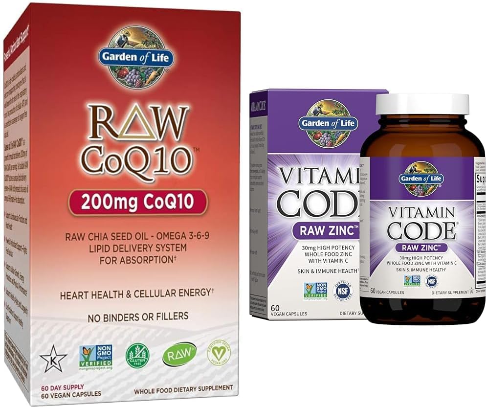 Garden of Life Vegetarian Omega 3 6 9 συμπλήρωμα - Ακατέργαστο CoQ10 Cia Σπόροι Έλαιο ολική διατροφή & ψευδάργυρο συμπληρώματα 30mg υψηλής ισχύος Ακατέργαστος ψευδάργυρος και βιταμίνη C Multimineral συμπλήρωμα