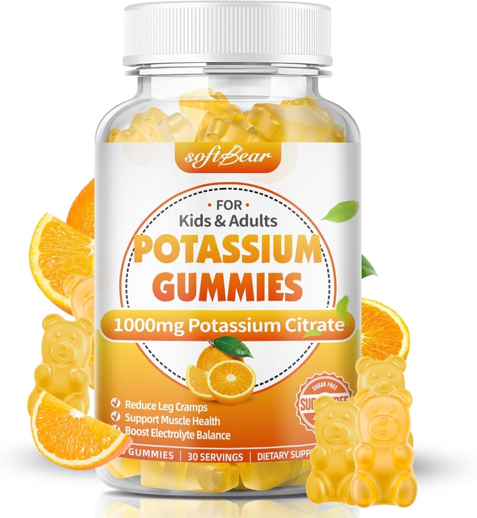 softbear P properties Citrate 1000 mg, Sugar Free P properties Gummies for Yetişkinler Support Leg Cramps & Muscle Health High Potency P properties Supplement Gummies Orange Flavor 60 Count Count Count Count Count