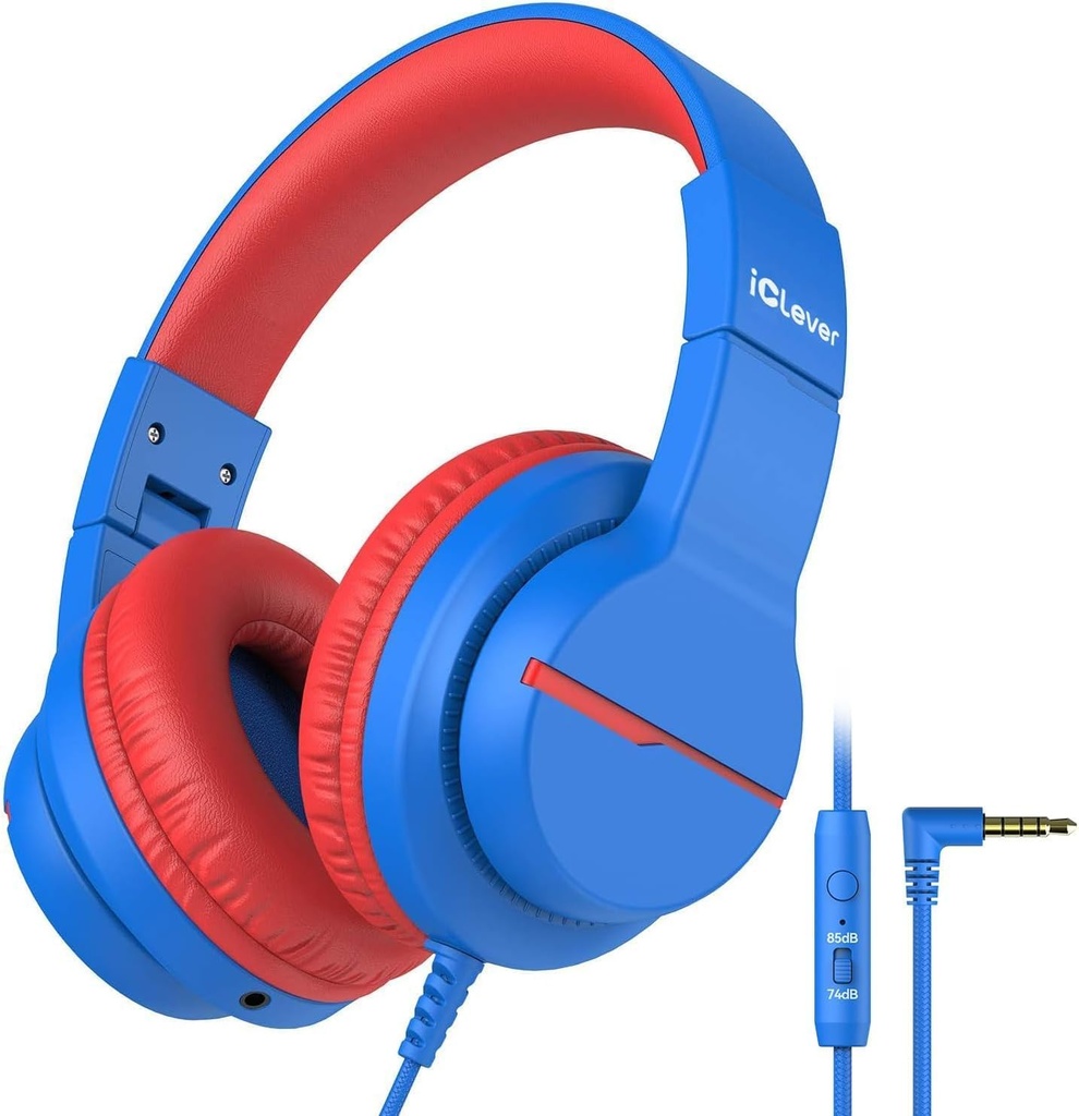 IClever Kids, Okul Seyahati, Güvenli Volume Limited, HD Mic Stereo Sound Over-Ear Girls Boys için Erkek Elbiseleri, FunShare Katable 3.5mm iPad Computer için Wired, HS19