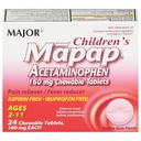 MAJOR Çocuk Haritası Acetaminophen 160 mg Chewable Tabletler - Pain Reliever/Fever Solution - aspirin Free - Ibuprofen Free - For Ages 2 to 11-24 Count (1 Pack)