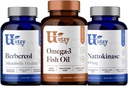 Utzy Naturals Berbercol | 500 mg Citrus Bergamot (as Bergamonte) & Berberine, Nattokinase | 100 mg + Omega 3 Fish Oil Oil