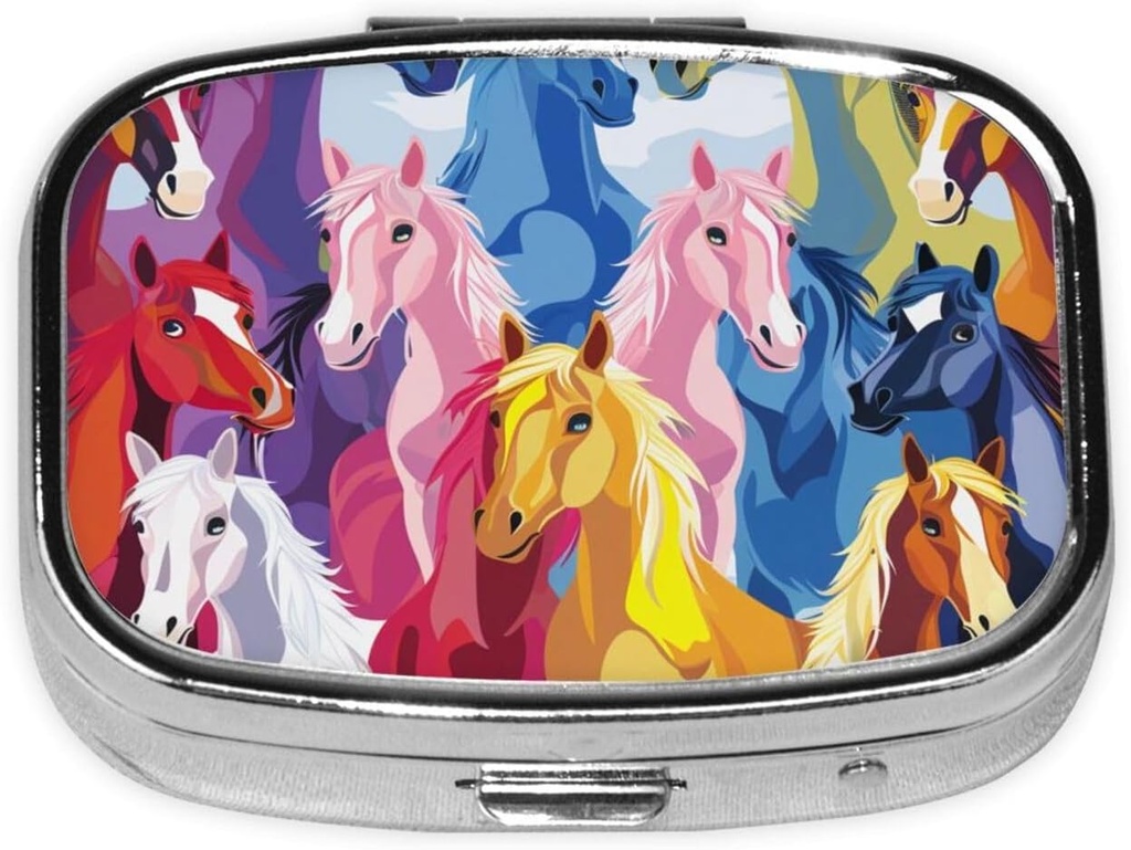 Cute Cartoon Horses Bas Square Pill Organizer 2 Karşılaştırma, Portatif Mini Pill Box Pill Tıp, Vitamin, Fish Oil, Supplements