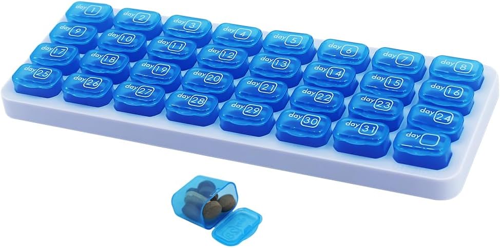 Aylık Pill Organizer, Büyük Seyahat Pill Box 31 Gün, Günlük Pill Case, Pilleç Konteyner Vitamin, Tıp, Tamam, Fish Oil, Blue Blue