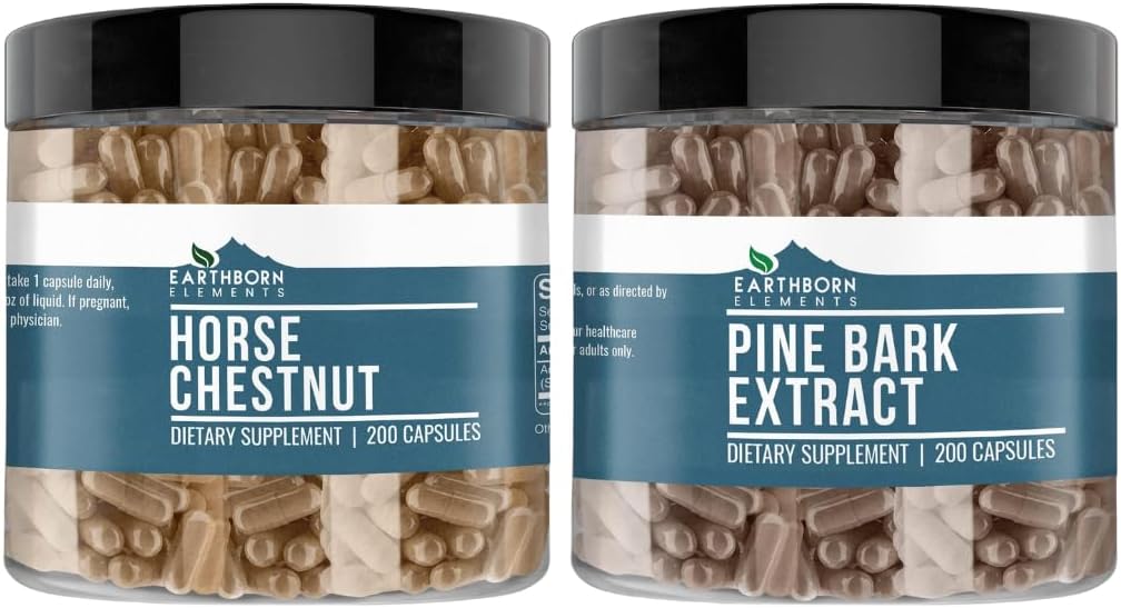 Earthborn Elements Horse Chestnut & Pine Bark Capsule Bundle, 200 Κάψουλες Κάθε, Αγνή & Αδιάλυτη, Χωρίς Πρόσθετα