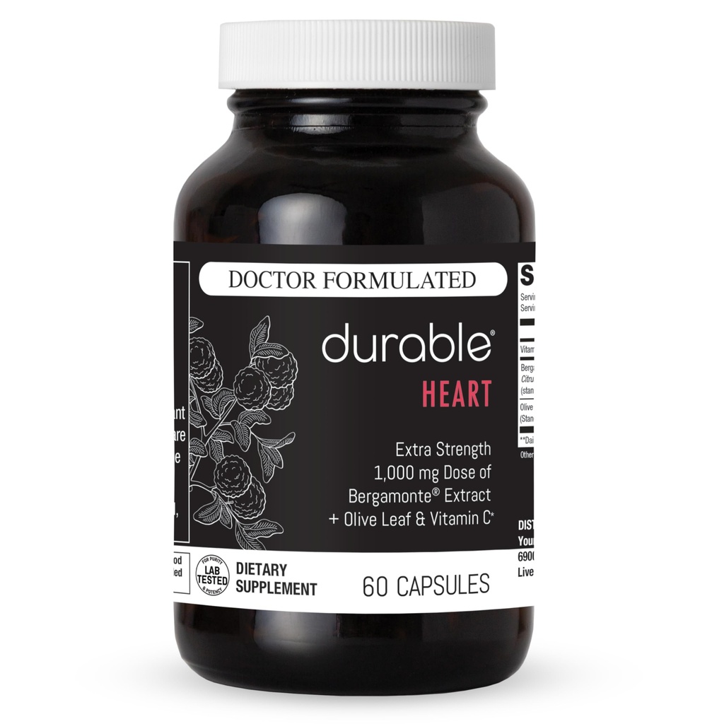 Dayanıklı Kalp - Bergamonte Citrus Bergamot 1000 mg + Zeytin Broşürü + Vitamin C - Sağlıklı Cholesterol için Kalp Sağlığı Tamamı - Doktor Formula, Vegan, Non-GMO, ABD'de (60 Capsules)