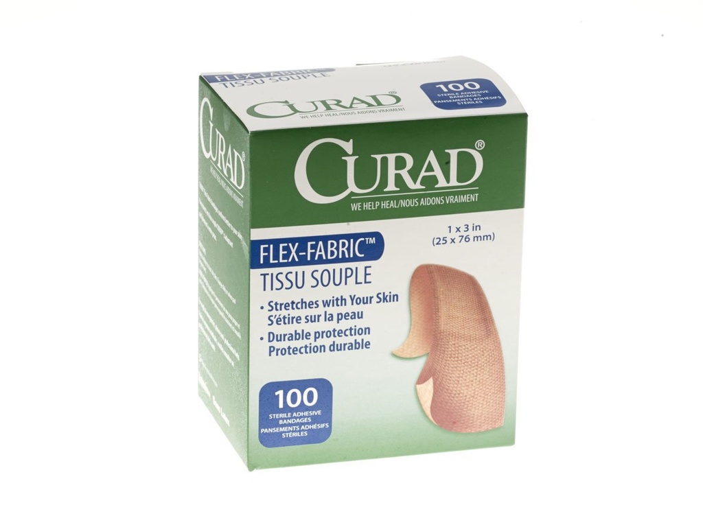 CURAD Flex-Fabric Bulk Bandage, 1" Genişlik, 3" Uzunluk, 100 Paket