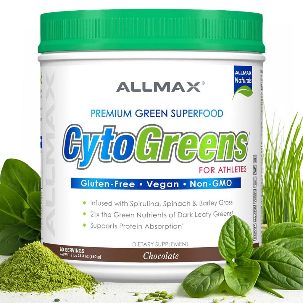 ALLMAX CYTOGREENS, Σοκολάτα - 1,5 lbs - Υποστηρίζει την απόδοση, την ανάκτηση & την ενέργεια - με Spirulina, Chlorella, Spinach, Barley Grass & Πράσινο Τσάι - 60 εξυπηρετούν