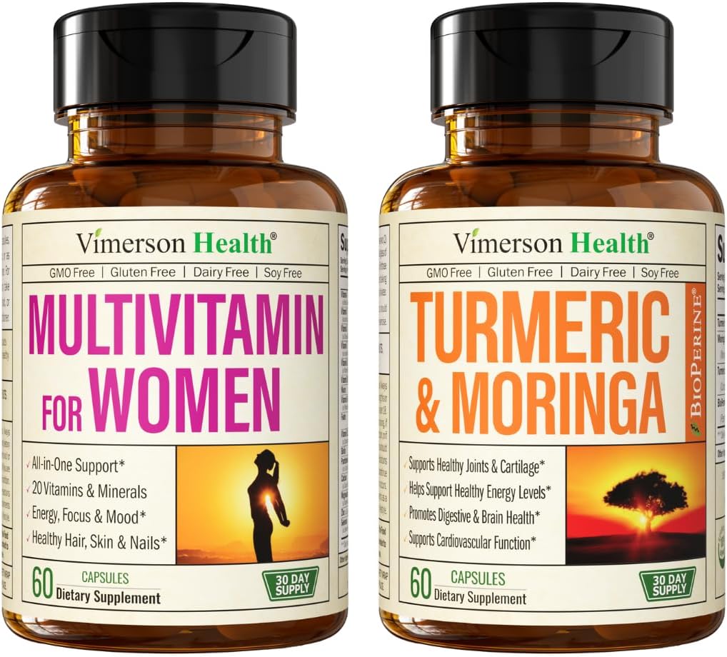 Vimerson Health Women's Multivitamin & Turmeric Moringa Supplement for Immune Support, Energy, Mood, Hair, Skin, Nails, Joints and Digestion.