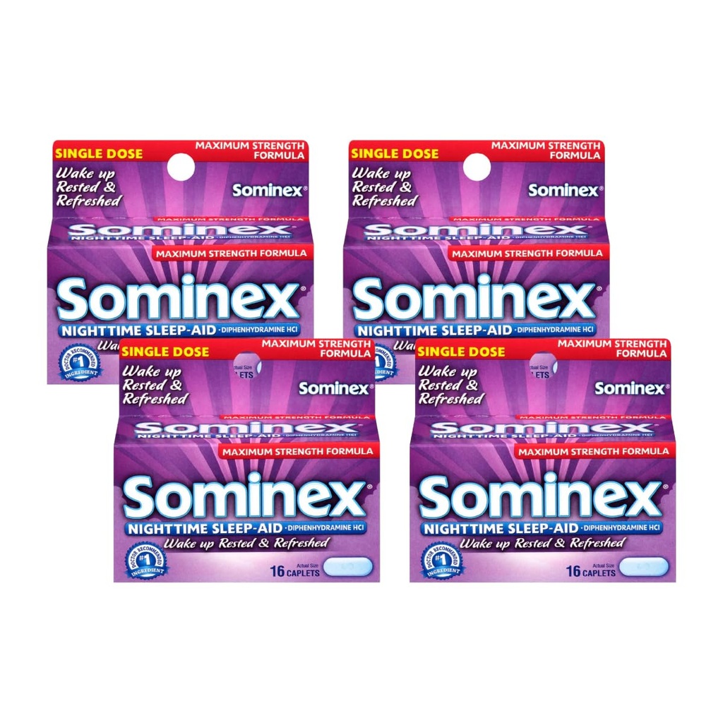 Sominex Nighttime Sleep-Aid Caplets, Maximum Strength, 16-Count Kutuları (Görünen 5)