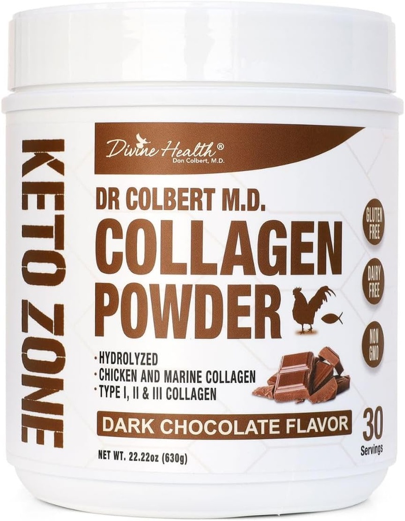 Dr. Colbert, MD Hydrolyzed Collagen Toz | Çikolata Flavor | İlahi Sağlık tarafından | Tip I, II, III Tavuk & Deniz Collagen | Hua Bölgesi | Destek Saç, Skin, Nails & Ortaklar | 630g | 30 Hizmet