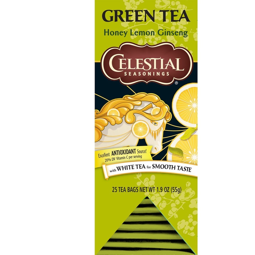 Celestial καρυκεύματα Πράσινο τσάι, μέλι λεμόνι Ginseng, 25 κόμης (πακέτο των 6)