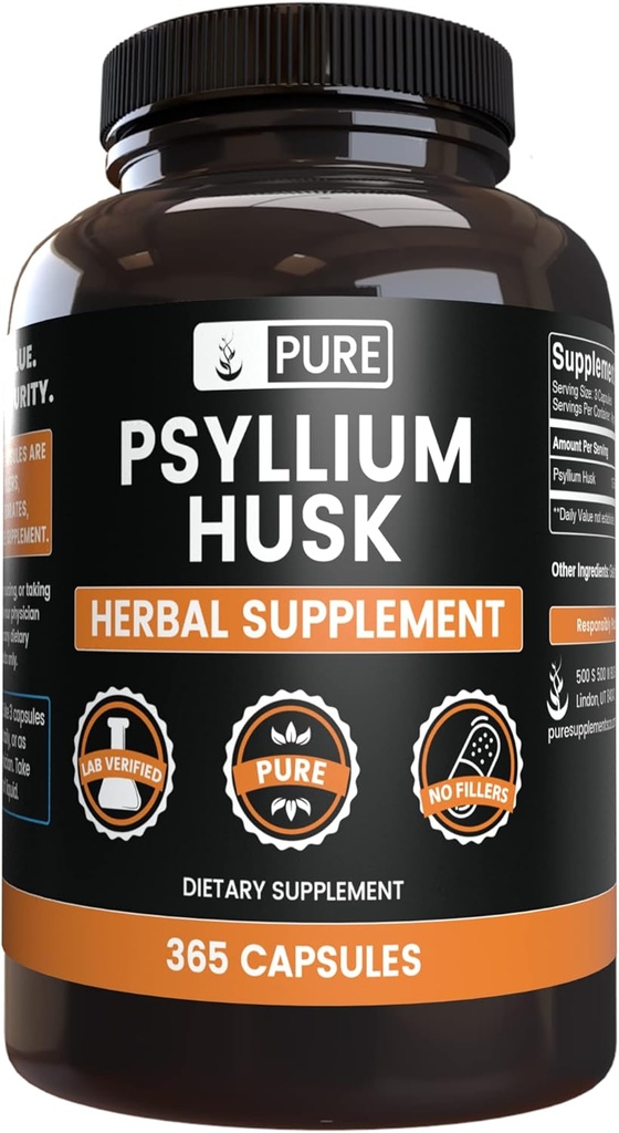 PURE ORIGINAL INGREDIENTS Psyllium Husk (365 κάψουλες) Όχι Μαγνήσιο ή Ρύζι Fillers, Πάντα καθαρό, Εργαστήριο Επαληθευμένο