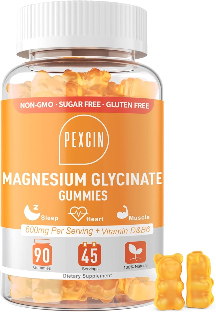 Γλυκινικό μαγνήσιο Glycinate Gummies για ενήλικες & παιδιά, 1000mg υψηλής απορρόφησης Μαγνήσιο Complex συμπλήρωμα, Ζάχαρη χωρίς κάλιο, Βιταμίνη D&B6 για ηρεμία, καλύτερο ύπνο - 90 Counts Orange