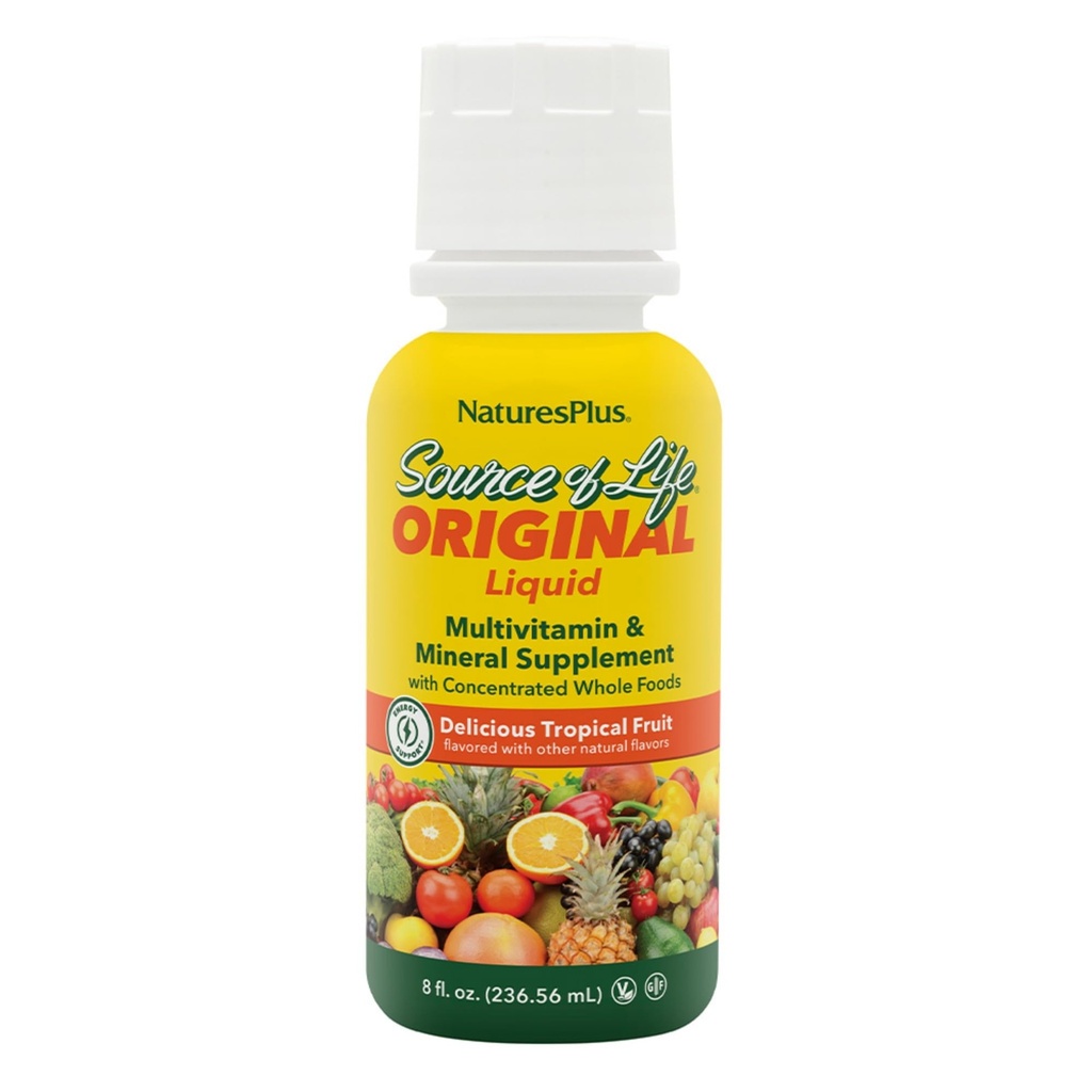 Natures Plus Life Liquid, Tropikal Meyve Kaynağı - 8 fl oz - Multivitamin & Mineral Supplement - Gluten Free, Vegetarian - 8 Hizmetler