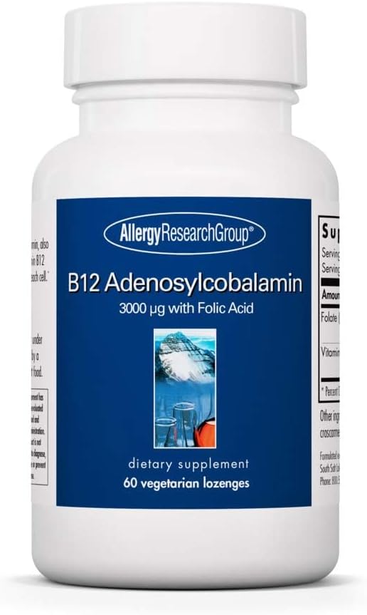 Alerji Araştırma Grubu B12 Adenosylcobalamin Supplement - Folic Acid, B12 3000 mcg, Folate, Pure B12, Vegetarian Lozenges - 60 Count Count Count Count