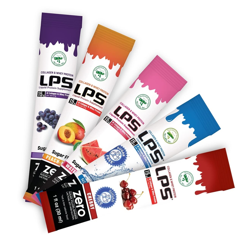 Beslenme Tasarımları LPS Sıvı Collagen & Whey protein Supplement - Non-GMO Drink, Sugar-Free - Erkekler ve Kadınlar için Sağlıklı Cilt & Saç, Çeşitli Kutu, Single Care (60 Packets)