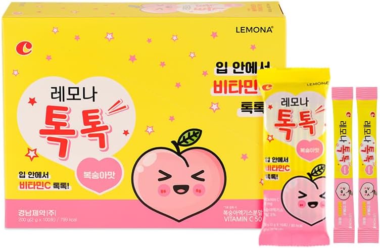 LEMONA TOKTOK, Çocuklar C 50 mg, Peach Flavored, Genel Sağlık ve Günlük Enerji için Kolay - 100 Stick Packs(2g)