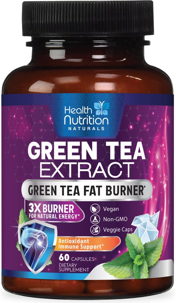 Green Tea Extract Pills - Doğal Enerji için %98 Standartlaştırılmış EGCG 1300 mg 3X Güç - Kalp ve Antioksi Sağlığı Herbal & Immune Support Supplement Polyols & Catechins - 60 Capsules