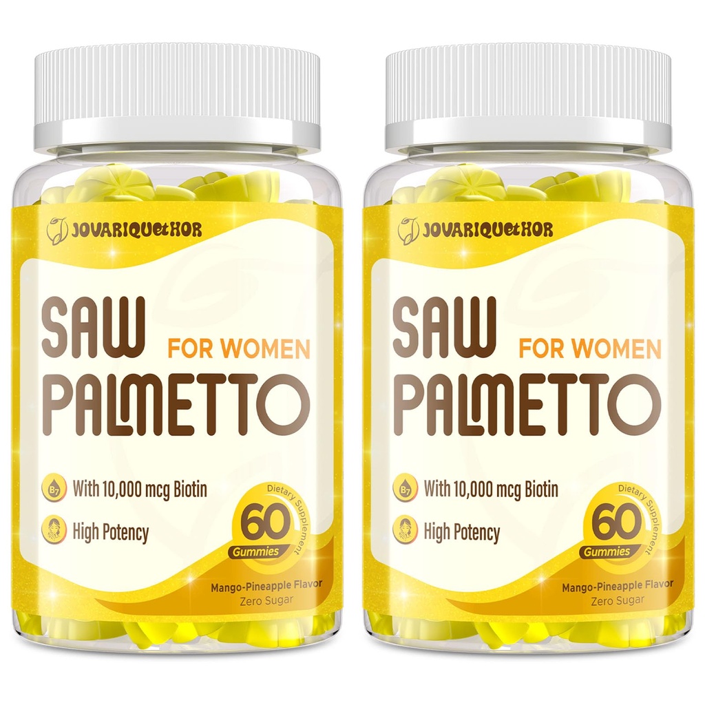 Kadınlar için Palmetto - FB Blocker Saç Büyüme Tamam - 500 mg Potent Saw Palmetto Saç, Skin, Nails, Urinary Wellness - Mango-Pinele Flavor - 120 Gummies