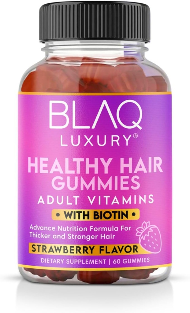 Blaq Luxury Biotin Gummies - Saç Büyüme Vitaminleri Hizmet başına 5000mcg Biotin ile | Vitaminler B12, B6, Folic Asit, Iodine, çinko | Saç Büyümesi | Kadınlar ve Erkekler için | 1 Ay Supply