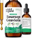Vahşi & Organik Soursop Graviola Liquid Drops - Guanabana Antioksit Desteği için Soursop Meyvesi Tincture - Graviola Leaf Supplement - Vegan, Sugar & Alkol Free - 2 fl ozz