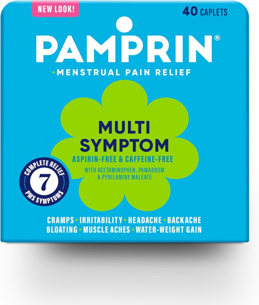Pamprin Multi-Symptom Formula, Acetaminophen ile, Menstrual Period Belirtileri Cramps, Pain, Bloating ve Irritability 40 Caplets