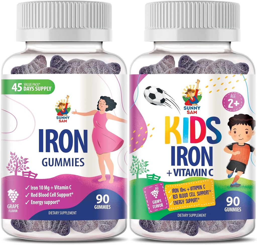Çocuklar ve Yetişkinler için SUN Iron Gummies - Oda başına C vitamini ile Demir Vitaminleri - Immune Support Red Blood Hücre Prodüksiyonu için Demir Chewable Fruit Gummy