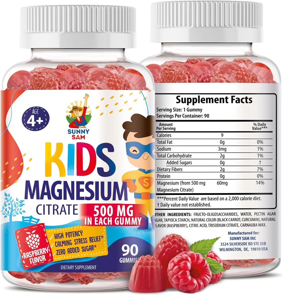 Çocuklar ve Gençler için Sugar-Free Magnezyum Gummies - 500 mg Calm Magnezyum Citrate - Uyku, Mood & Muscle Support - 90 Gummies