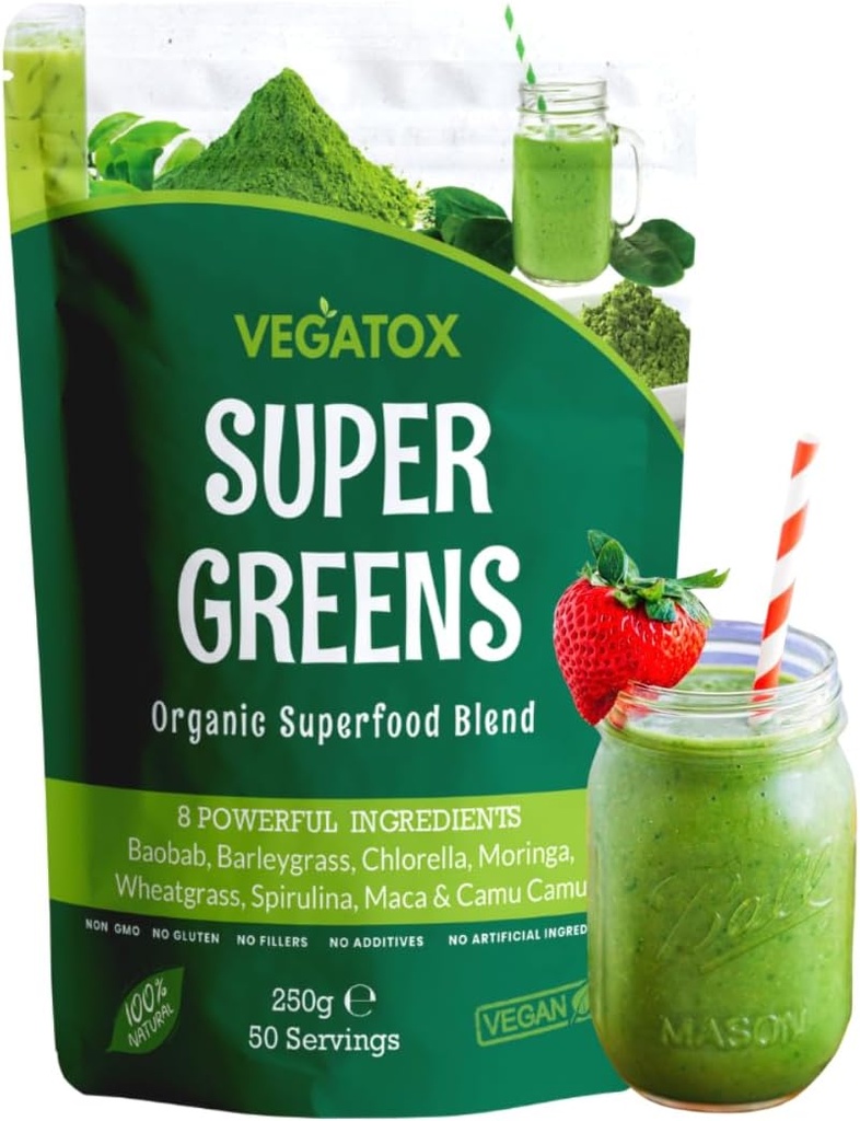 Vegatox Super Greens Toz 250g | Ultimate Immune Support | Green Toz Superfood for Immunity, Energy and Detox | Vegan, 100% Natural & alkalin | 50 Hizmet