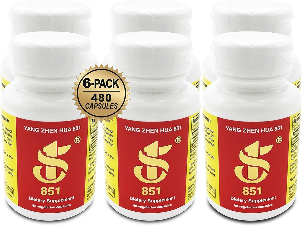 YANG Zhen Hua 851, Keeping You Healthy Naturally®, Made with 100% All-Natural USDA Organic Fermented Soy, Gluten-Free, Dairy-Free, BCAA, BCFA, Minerals, Protein (480 Capsules) - 6 Bottles