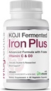 Koji Fermented Iron Plus - Vitamin C, Vitamin D3 ve Folate for Blood Support, Easy Absorbed and Bio available, Stomach Friendly, Vegan, Non-GMO - 60 Capsules