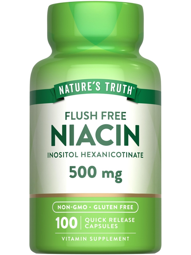 Nature's Truth Flush Free Niacin | 500 mg | 100 Capsules | Non-GMO & Gluten Free Supplement Supplement