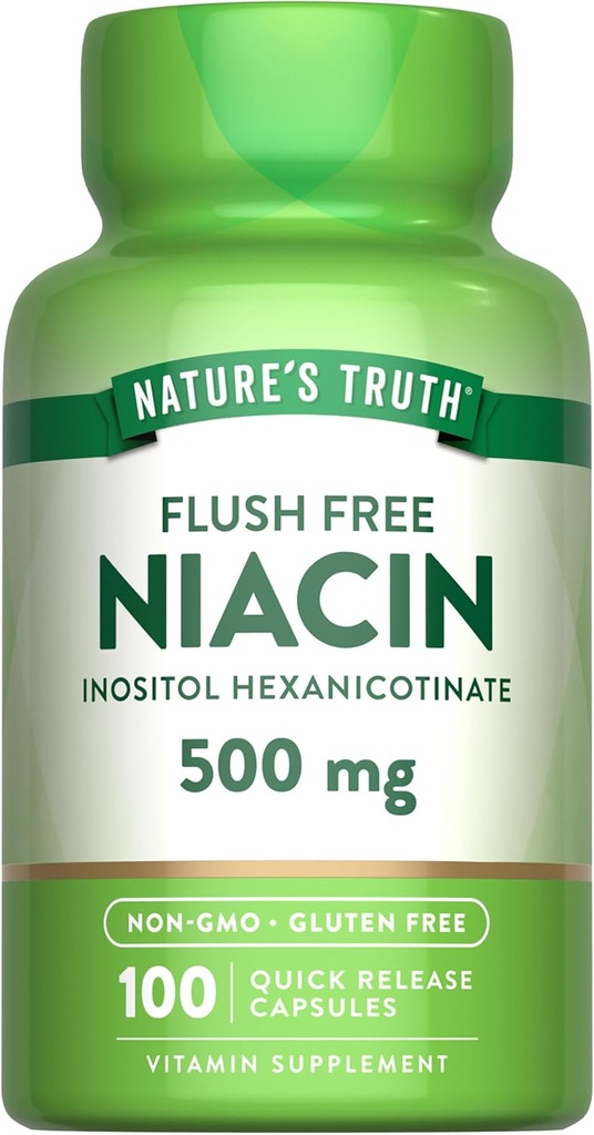 Nature's Truth Flush Free Niacin | 500 mg | 100 Capsules | Non-GMO & Gluten Free Supplement Supplement