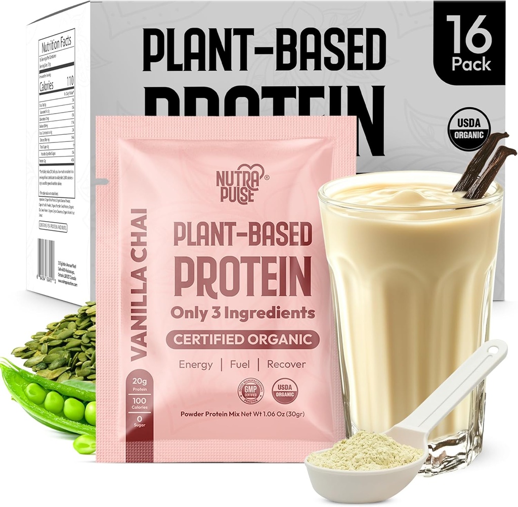 Vanilla Chai Vegan Protein Pack Δείγμα σκόνης – 20g οργανική φυτικής προέλευσης πρωτεΐνη – NutraPulse – Χωρίς γλουτένη, χωρίς σόγια, μη GMO – Καθαρό & εύκολο στην πέψη – Smoothie Φιλικό – 16 Single Services