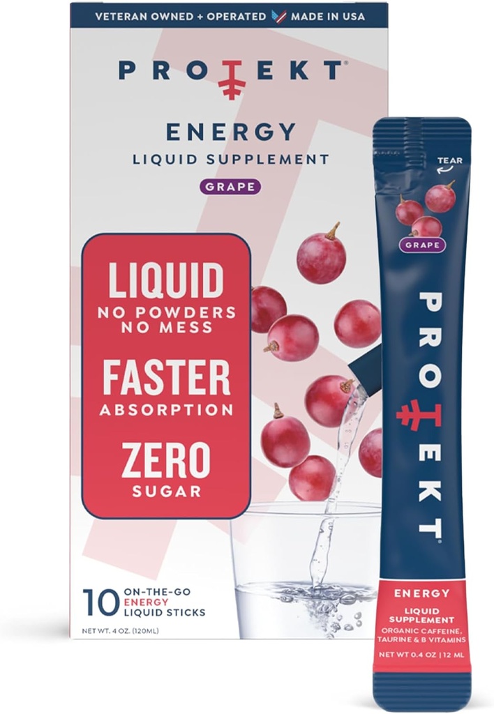 Protekt Zero Sugar Energy Drinks - Keto Natural Mix, Liquid Vitamin B Drink, Organic Caffeine Mix, On-Go Liquid Pack, Zero Sugar Grape Energy Packets by Mark Healey, 10 Paket