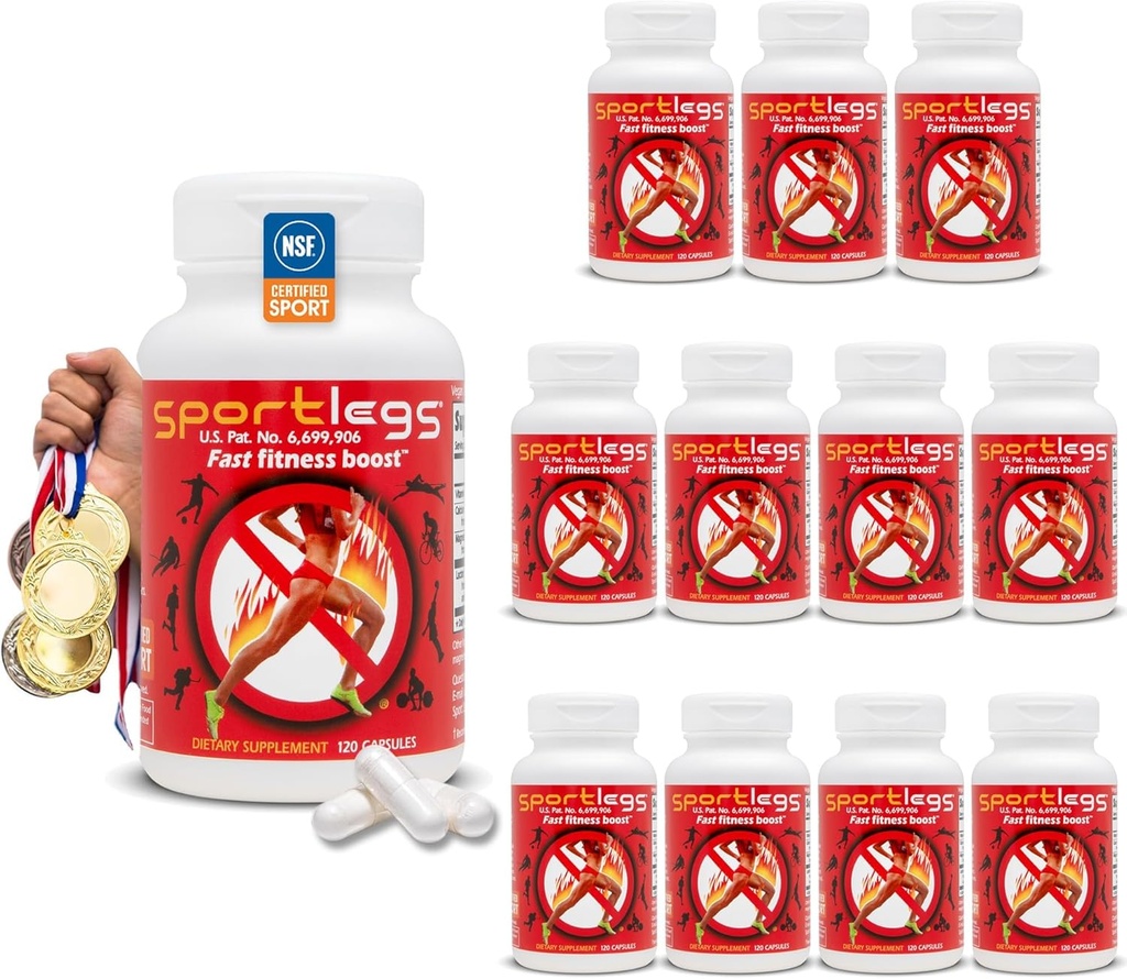 SPORTLEGS Fast Fitness Boost Pre Workout for Men and Women, Lactic Acid Supplement, Sports Endurance Yakıt, Endurance Supplements for Runners - NSF Sport,120-Capsule Şişe, 12 Paket
