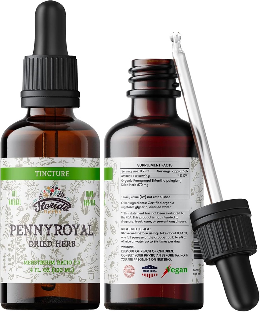 Pennyroyal Tincture, Organik Pennyroyal Ekstraksiyon (Mentha pulegium) kuru Herb, Soğuk-Basın Organik Sebze Glycerin 2 oz, 670 mgin 2 oz, 670 mg