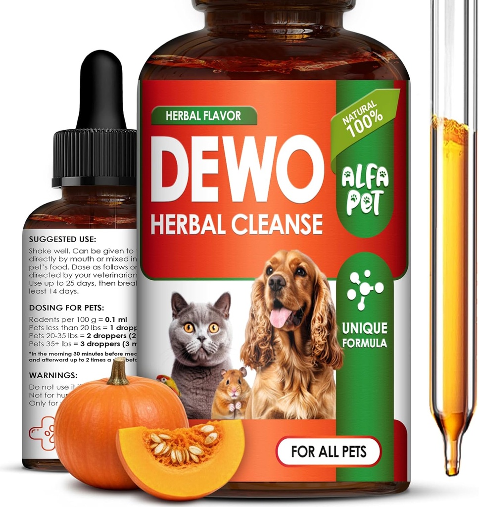 Cat & Dog Herbal Broad Spectrum Cleanser – Υγρή καθαρισμού για κουτάβι & γατάκι – Digestive Υποστήριξη & Καλύτερη διατροφική απορρόφηση για κατοικίδια ζώα – Wormwood, Σπόροι κολοκύθας και καρότο στη σύνθεση – 2 Oz