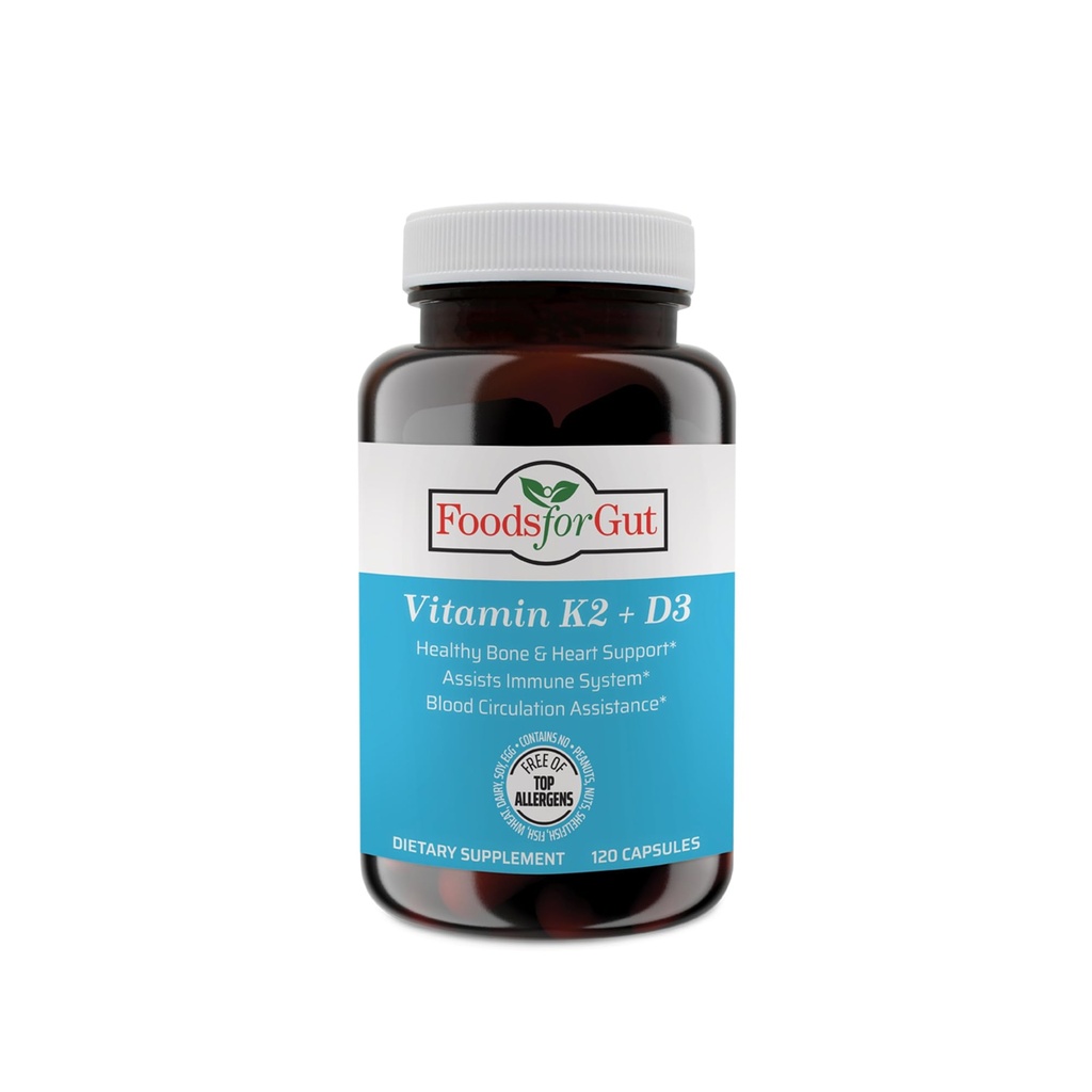 K2 Vitamini (MK7) D3 & BioPerine® Black Pepper Extract | 120 Capsules | Free of Top Allergens | Bone Health | Mood & Energy Support |