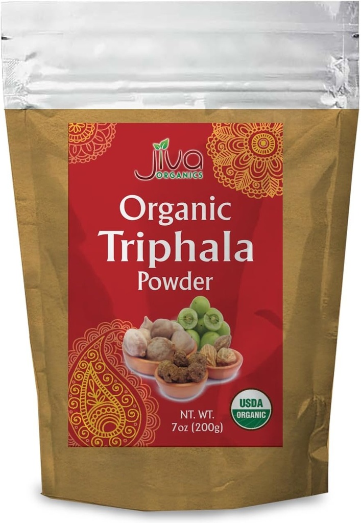 Jiva Organics Organic Triphala Toz 7 Ounce Bag - Ground Amla, Bhibitaki ve Haritaki Meyveler Öldü, 100% Natural & Non-GMOMO