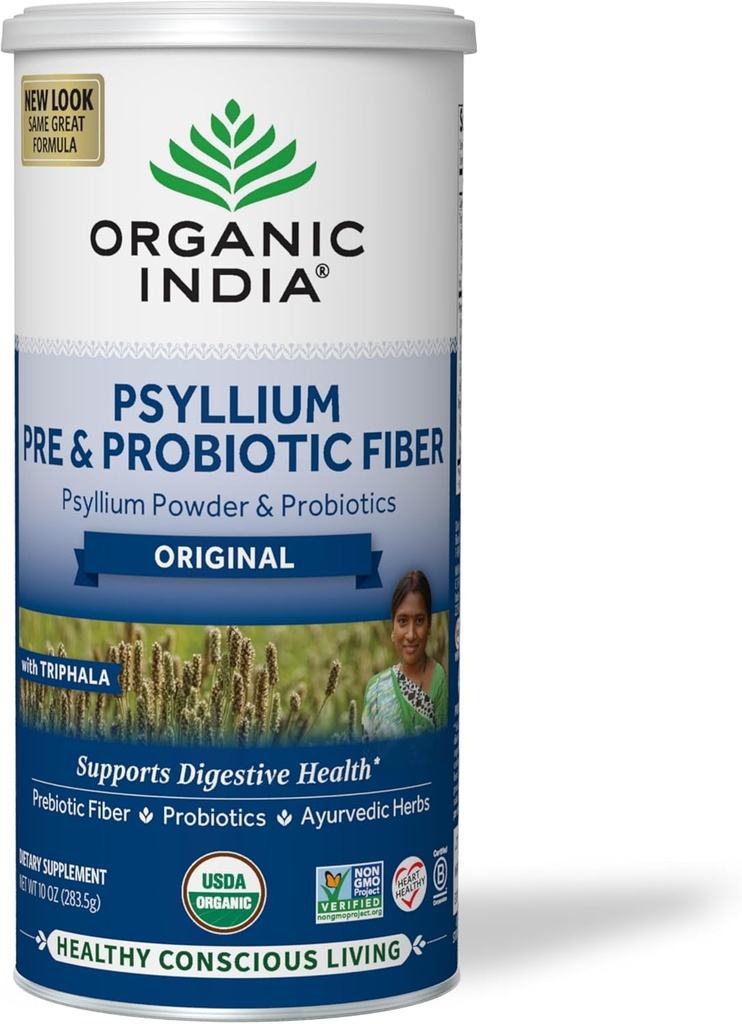 ORGANIC INDIA Psyllium Husk Toz - Pre & Probiyotik Fiber Supplement, Organik Psyllium Husk Fiber Supplement, Whole Psyllium Husk Toz Unflavored, Diyetsel Fiber, USDA Organik, Gluten Free - 10 Oz
